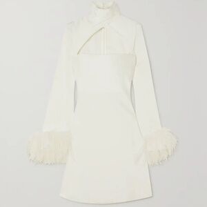 NWT Odessa cutout feather-trimmed satin mini dress